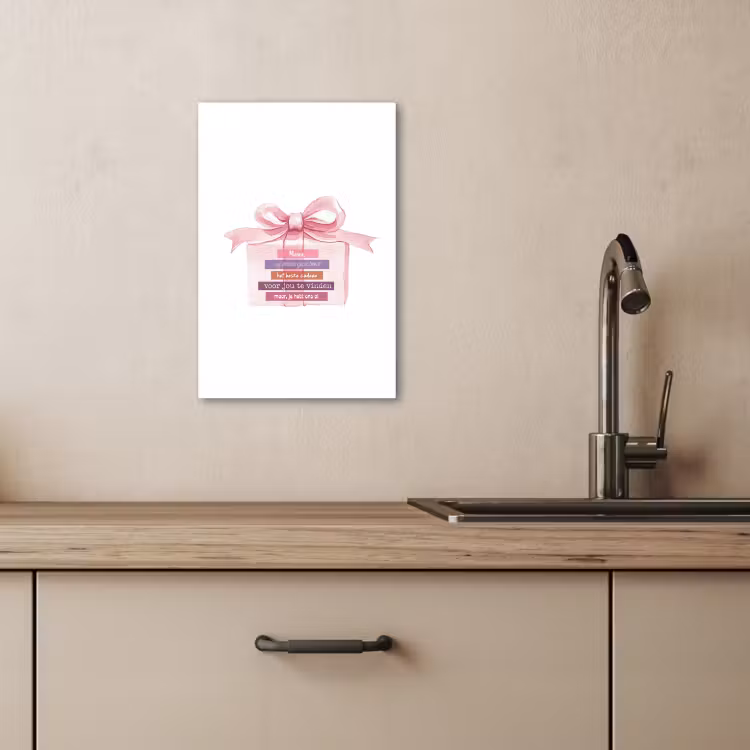 Canvas schilderij - Cadeau - Strik - Tekst - Roze — 1