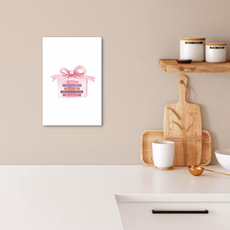 Canvas schilderij - Cadeau - Strik - Tekst - Roze — 4