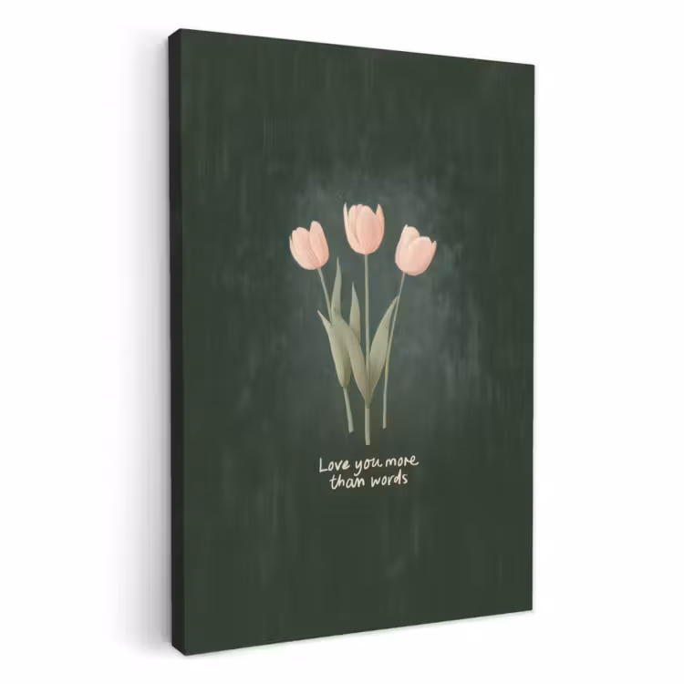 Canvas schilderij - Tulpen - Roze - Tekst - Love — 2