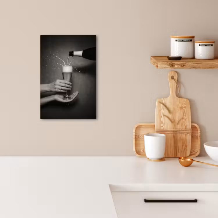 Canvas schilderij - Champagnefles - Glas - Minimalistisch - Spetters — 3