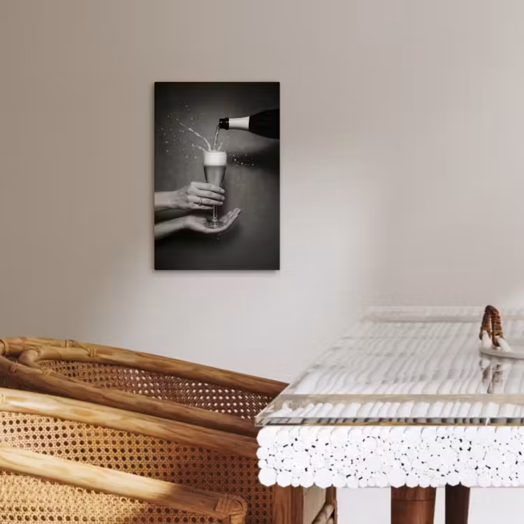 Canvas schilderij - Champagnefles - Glas - Minimalistisch - Spetters — 5