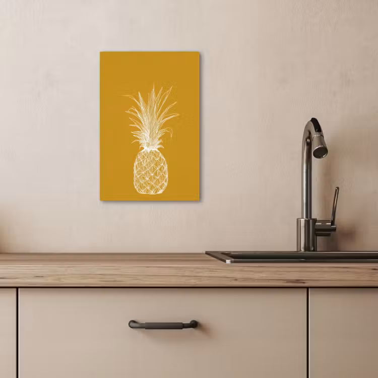 Canvas schilderij - Lijnillustratie - Ananas - Bladkroon - Okergeel — 1