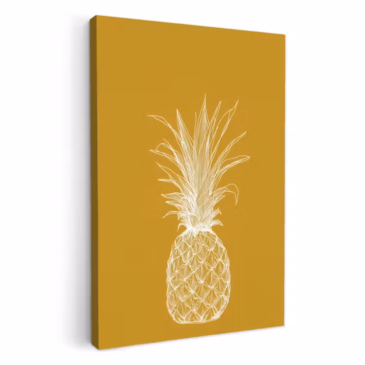 Canvas schilderij - Lijnillustratie - Ananas - Bladkroon - Okergeel — 2