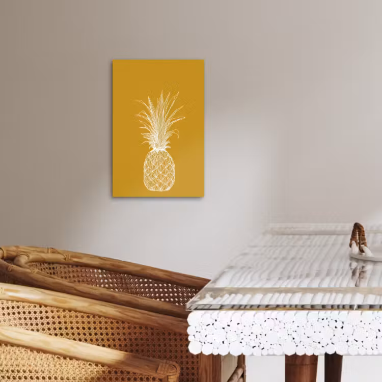 Canvas schilderij - Lijnillustratie - Ananas - Bladkroon - Okergeel — 4