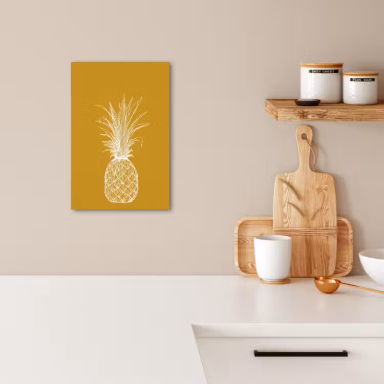 Canvas schilderij - Lijnillustratie - Ananas - Bladkroon - Okergeel — 5