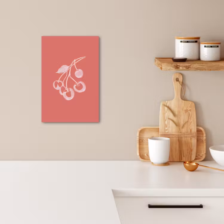 Canvas schilderij - Lijnillustratie - Kersen - Tak - Wit — 1