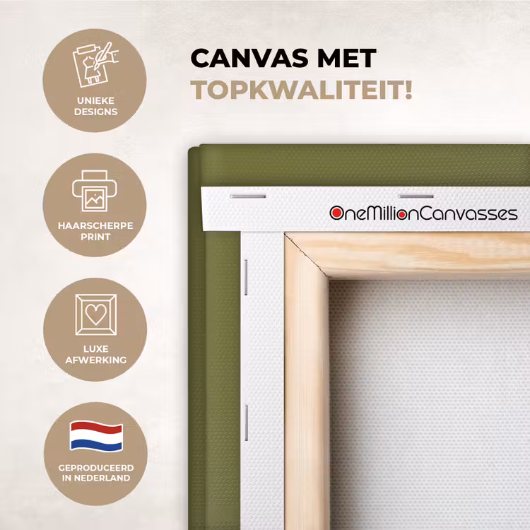 Canvas schilderij - Lijntekening - Appel - Olijfgroen - Blaadje — 4