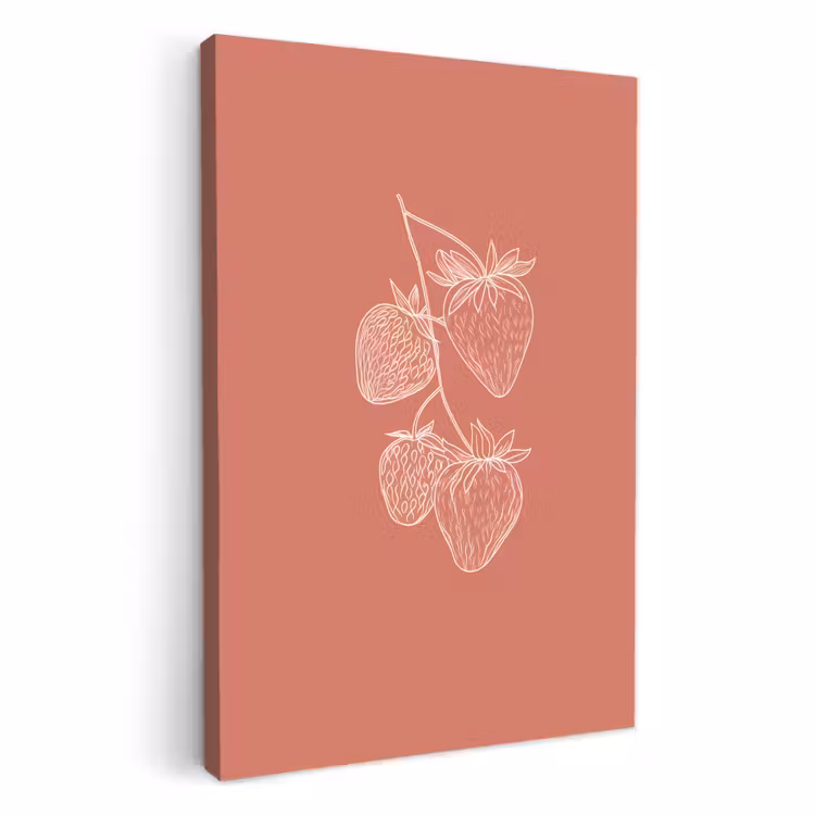 Canvas schilderij - Minimalistisch - Illustratie - Aardbei - Tak — 1