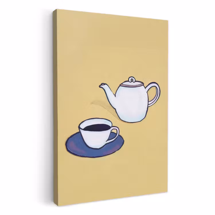 Canvas schilderij - Theepot - Kopje - Beige - Illustratie — 2