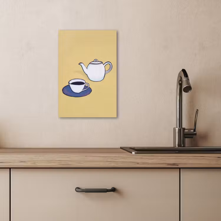 Canvas schilderij - Theepot - Kopje - Beige - Illustratie — 3