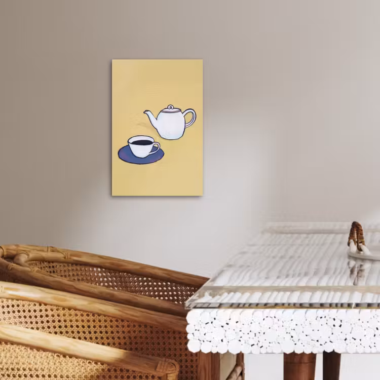 Canvas schilderij - Theepot - Kopje - Beige - Illustratie — 5