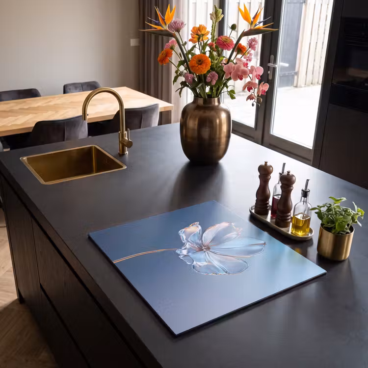 Inductie beschermer - Blauw - Bloem - Glazen - Sierlijk — 2