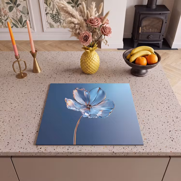 Inductie beschermer - Blauw - Bloem - Glazen - Sierlijk — 3