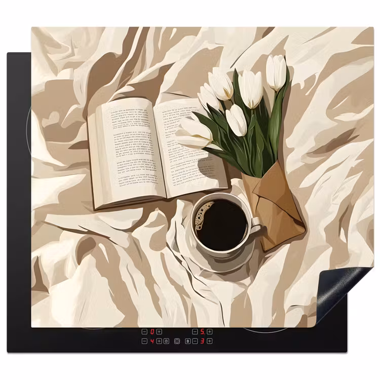 Inductie beschermer - Boek - Illustratie - Tulpen - Koffie — 1