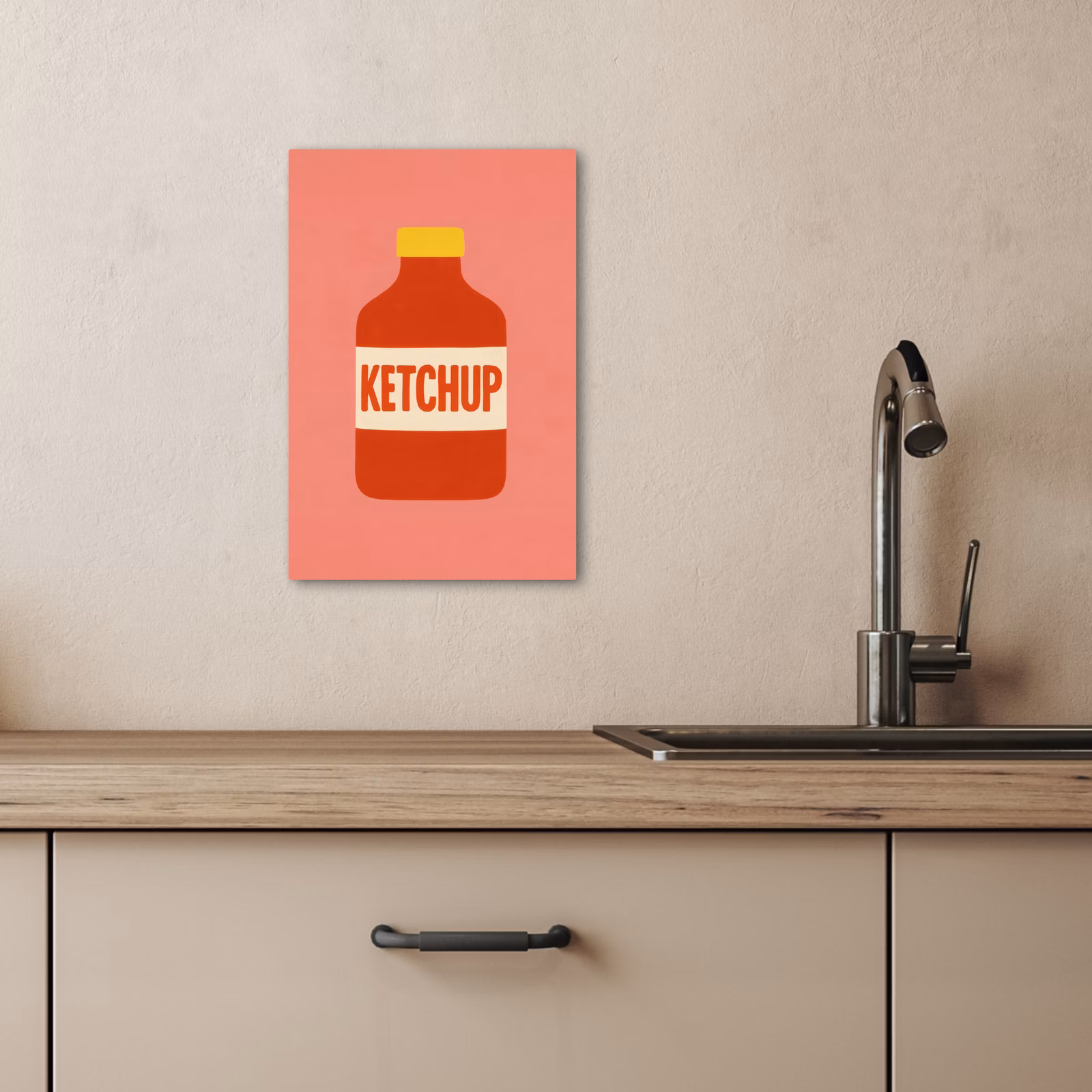 Canvas schilderij - Ketchup - Fles - Rood - Minimalistisch — 1