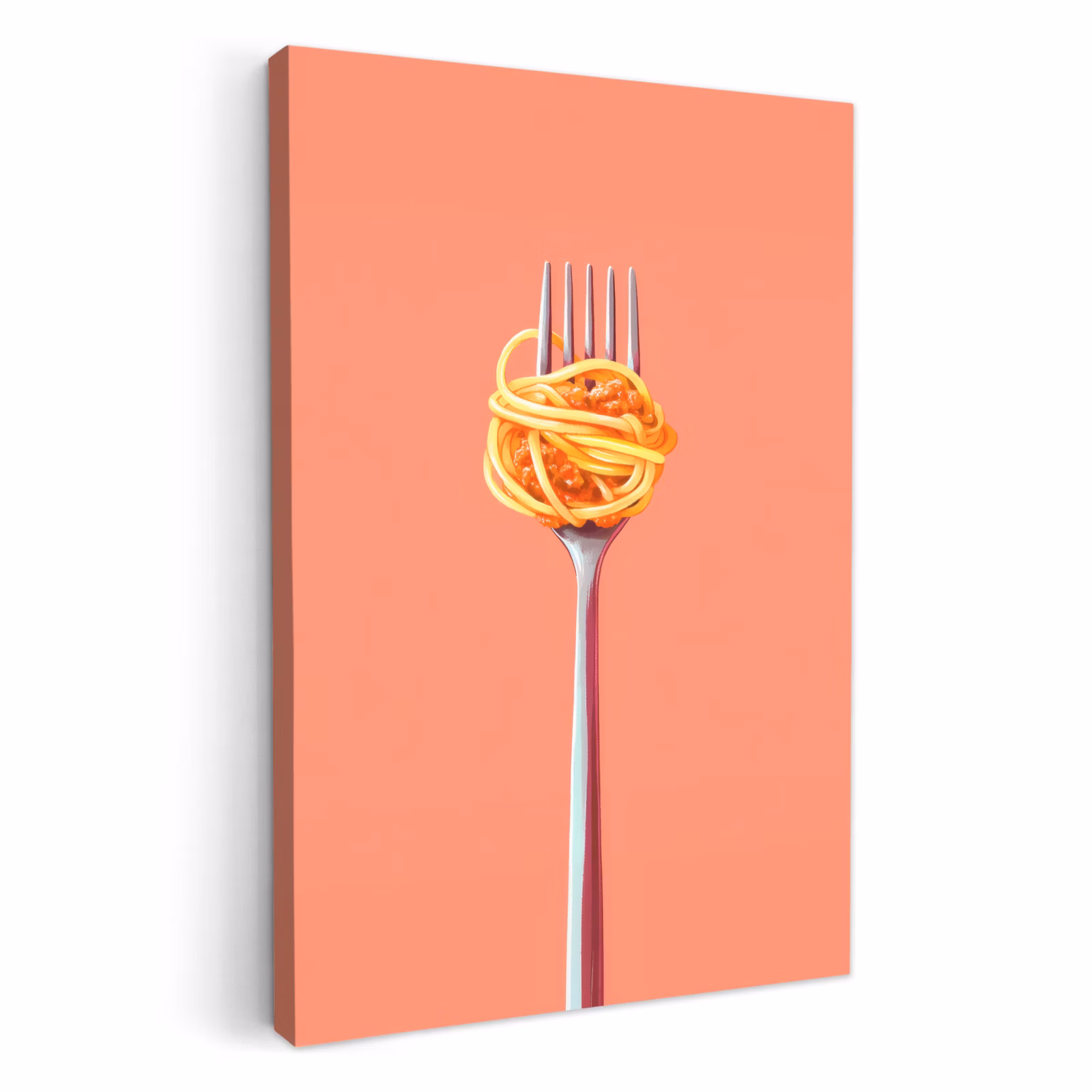Canvas schilderij - Vork - Spaghetti - Artistiek - Roze — 1