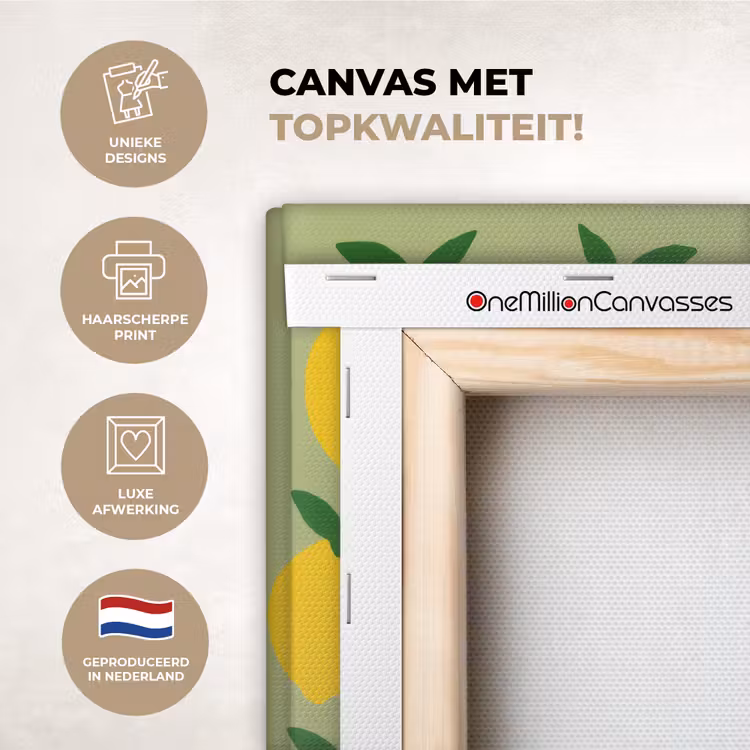 Canvas schilderij - Citroenen - Blaadjes - Geel - Patroon — 3