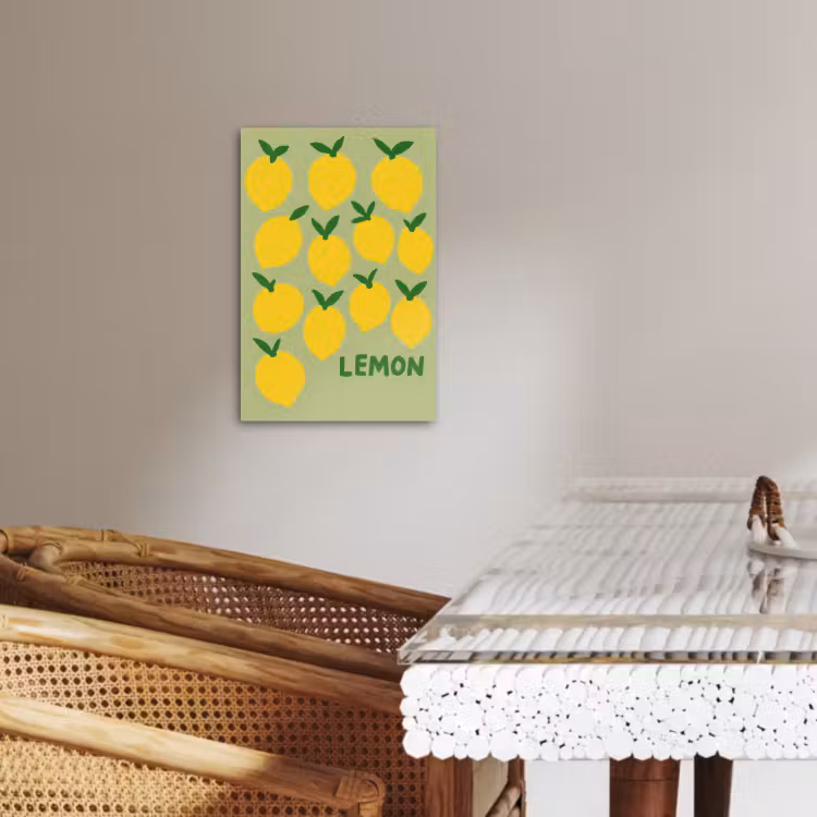 Canvas schilderij - Citroenen - Blaadjes - Geel - Patroon — 4