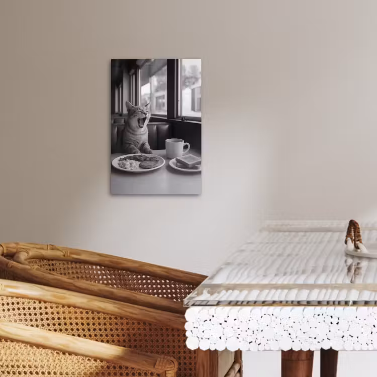 Canvas schilderij - Kat - Koffie - Brood - Zwart — 1