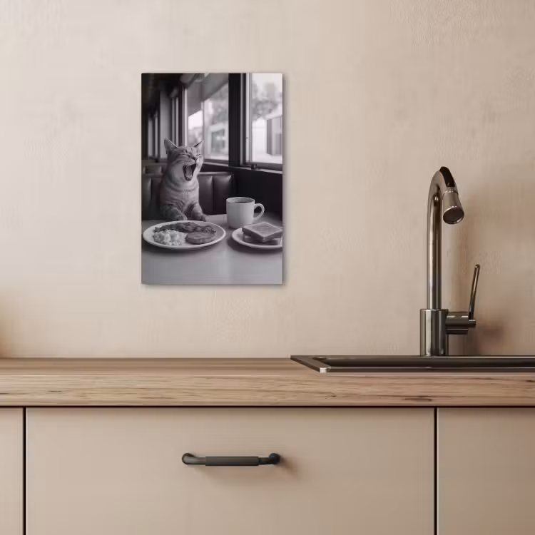 Canvas schilderij - Kat - Koffie - Brood - Zwart — 2
