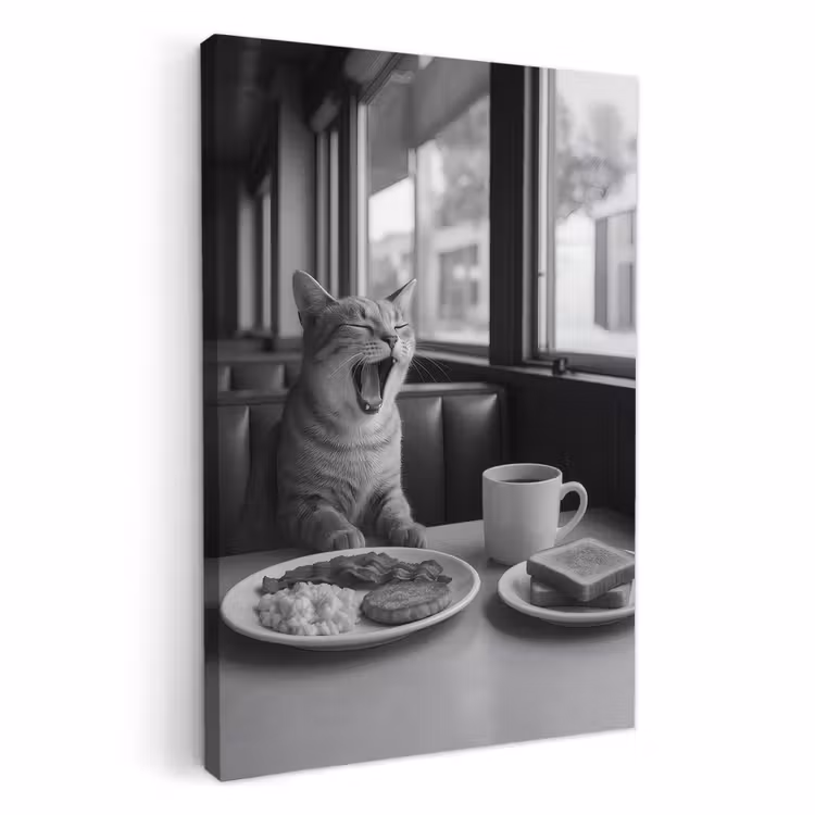 Canvas schilderij - Kat - Koffie - Brood - Zwart — 3