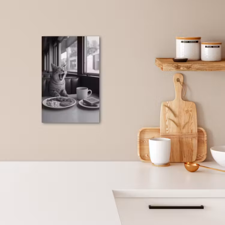 Canvas schilderij - Kat - Koffie - Brood - Zwart — 4