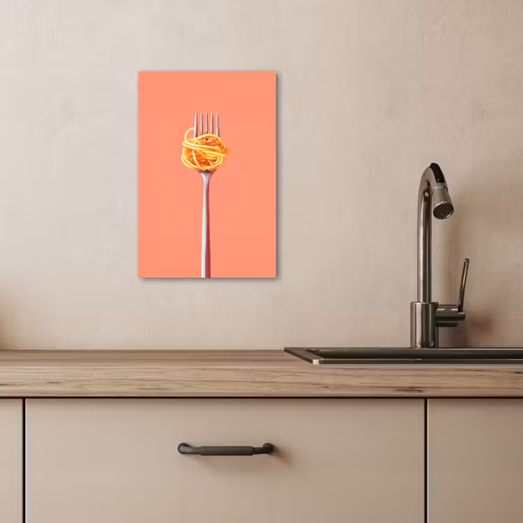 Canvas schilderij - Vork - Spaghetti - Artistiek - Roze — 2