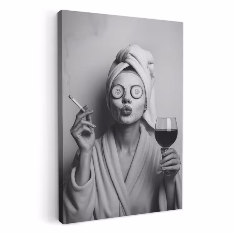 Canvas schilderij - Vrouw - Masker - Wijn - Sigaret — 3