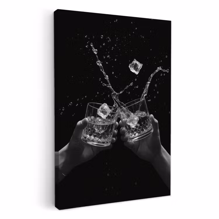 Canvas schilderij - Whickyglazen - Ijs - Spetters - Zwart — 2