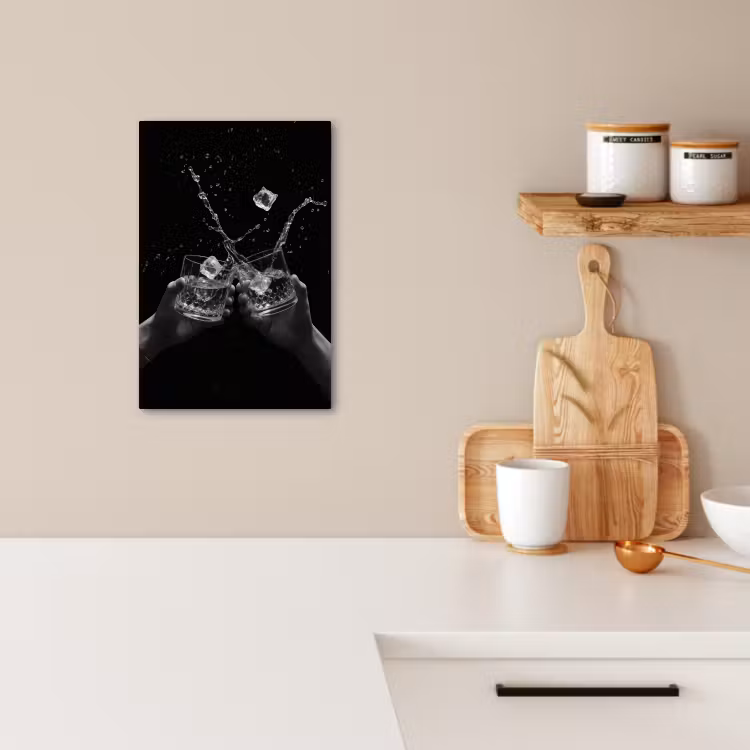 Canvas schilderij - Whickyglazen - Ijs - Spetters - Zwart — 3