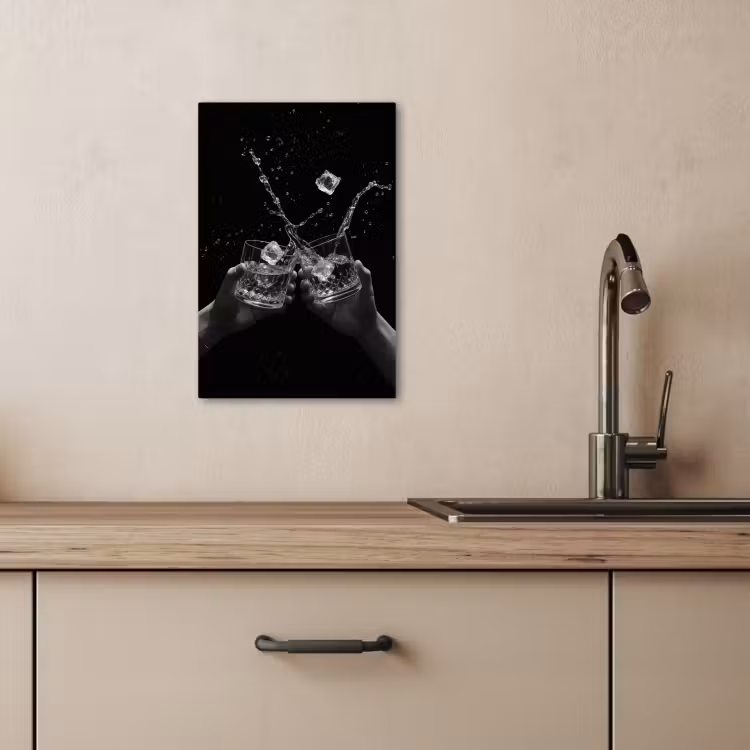 Canvas schilderij - Whickyglazen - Ijs - Spetters - Zwart — 5
