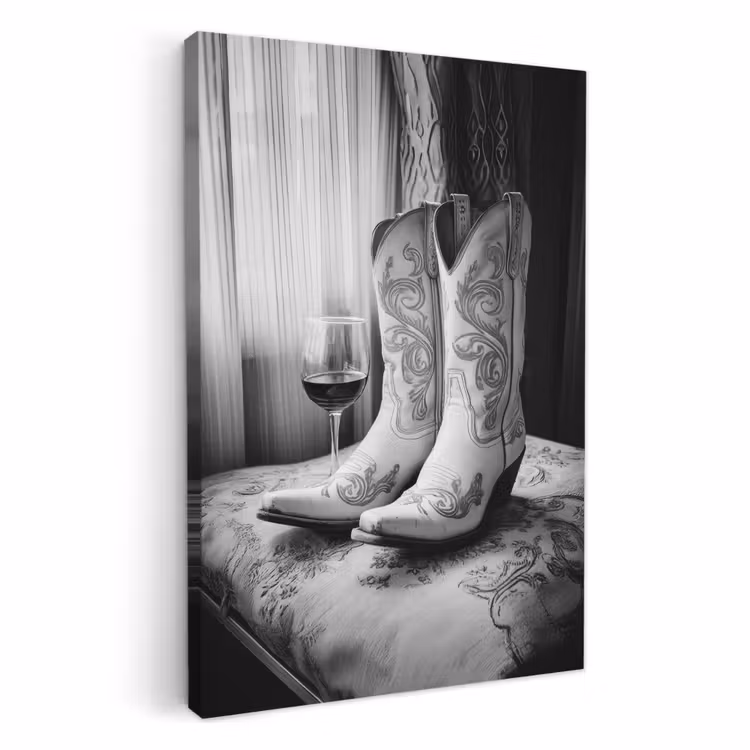 Canvas schilderij - Wijn - Cowboylaarzen - Raamlicht - Wit — 4