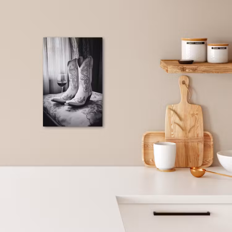 Canvas schilderij - Wijn - Cowboylaarzen - Raamlicht - Wit — 5