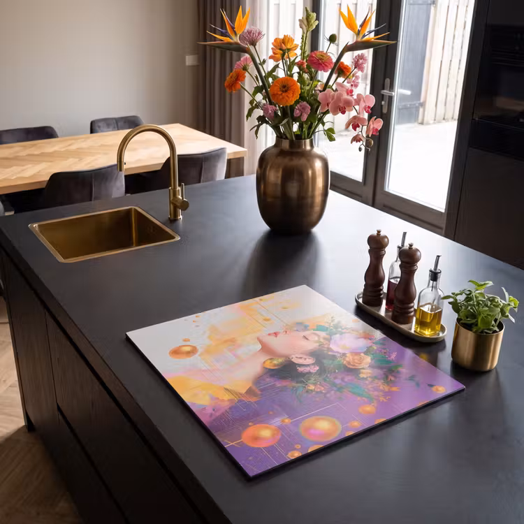 Inductie beschermer - Abstract - Vrouw - Bloemenkroon - Goud — 2