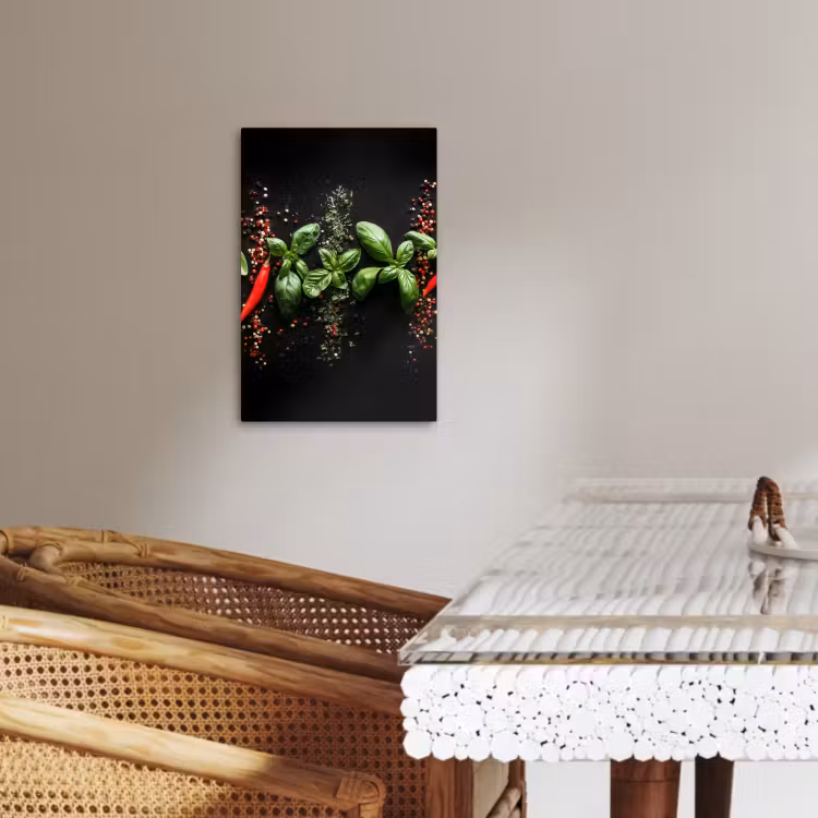 Canvas schilderij - Chilipepers - Basilicum - Blaadjes - Rood — 3