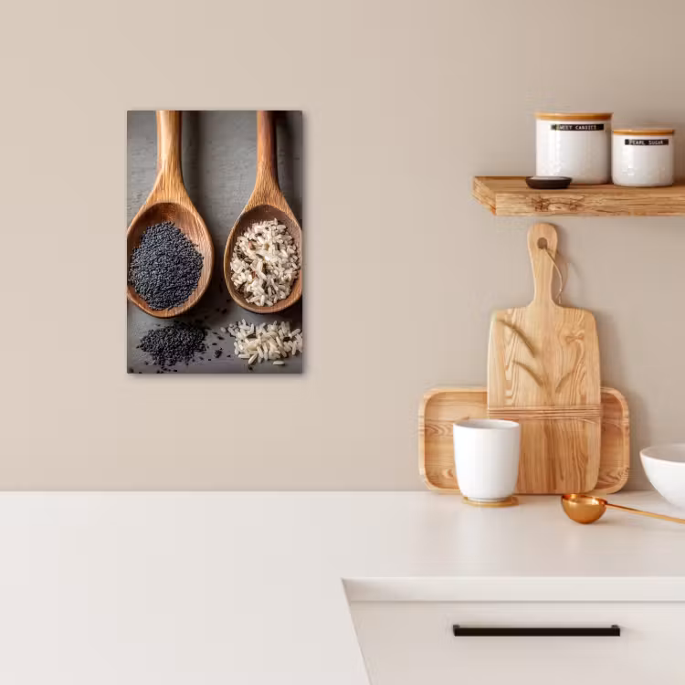 Canvas schilderij - Houten - Lepels - Rijst - Zaden — 3