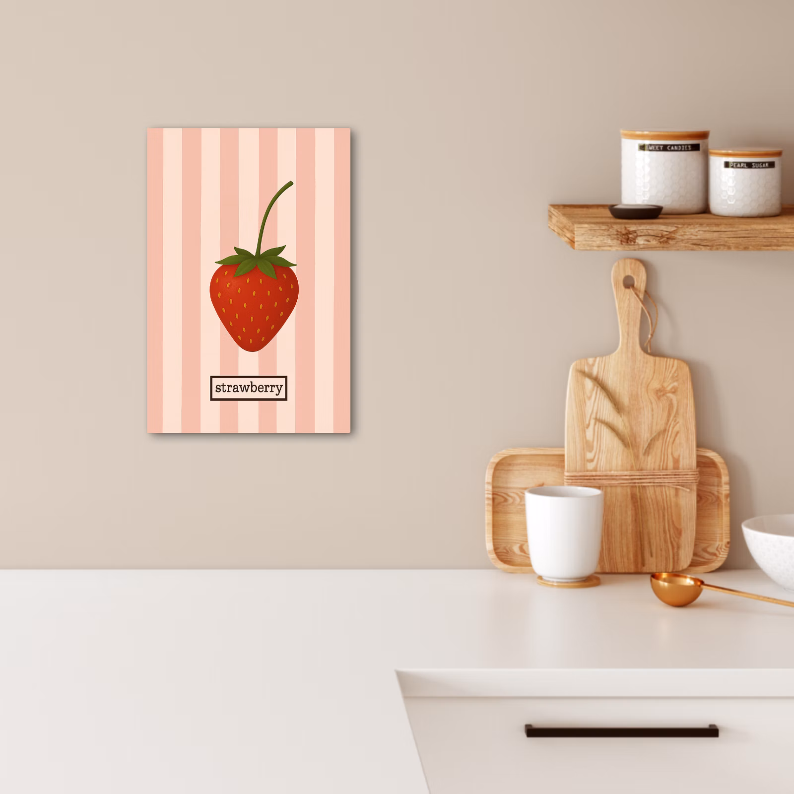 Canvas schilderij - Aardbei - Strepen - Minimalistisch - Rood — 1