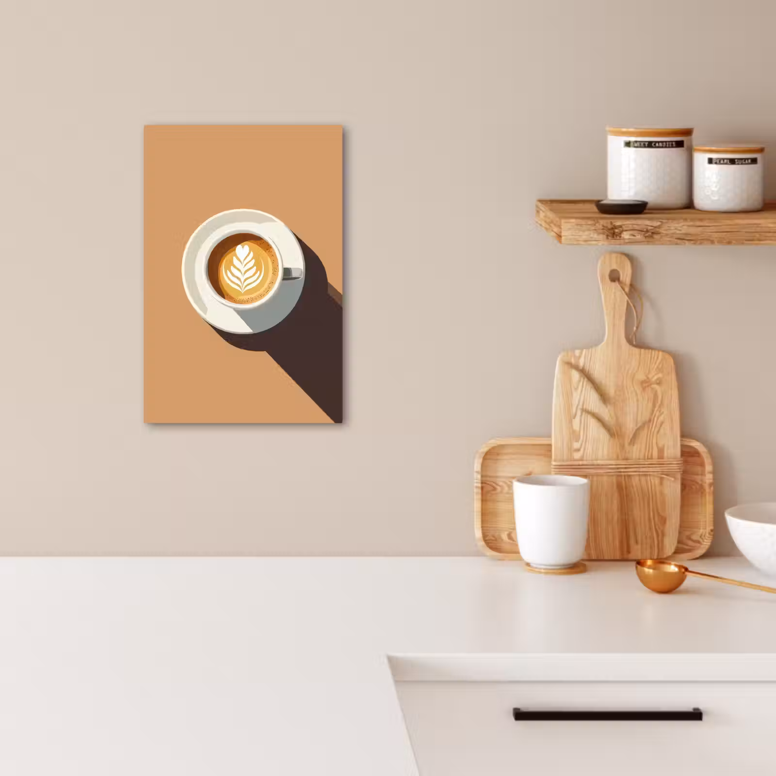 Canvas schilderij - Cappuccino - Kop - Schotel - Minimalitisch — 1