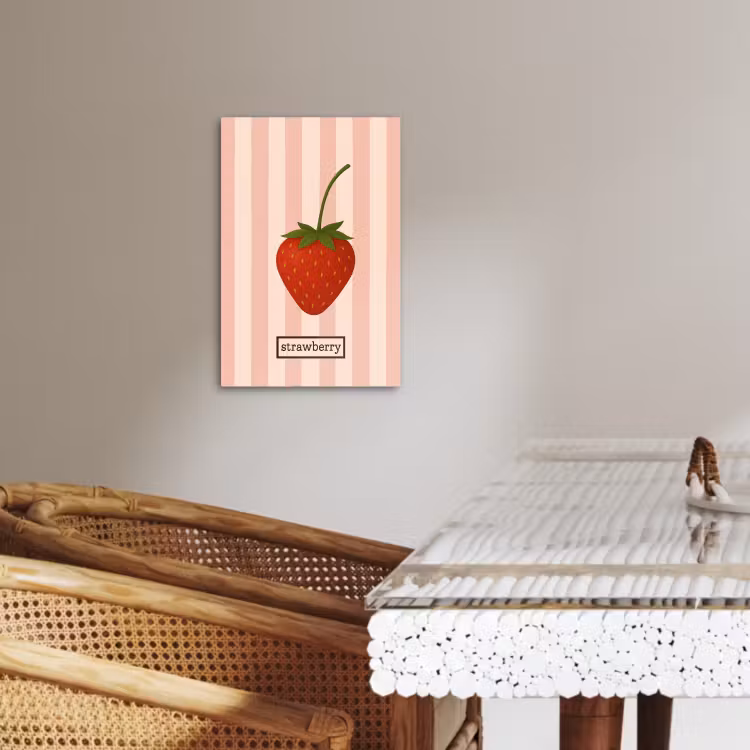 Canvas schilderij - Aardbei - Strepen - Minimalistisch - Rood — 3