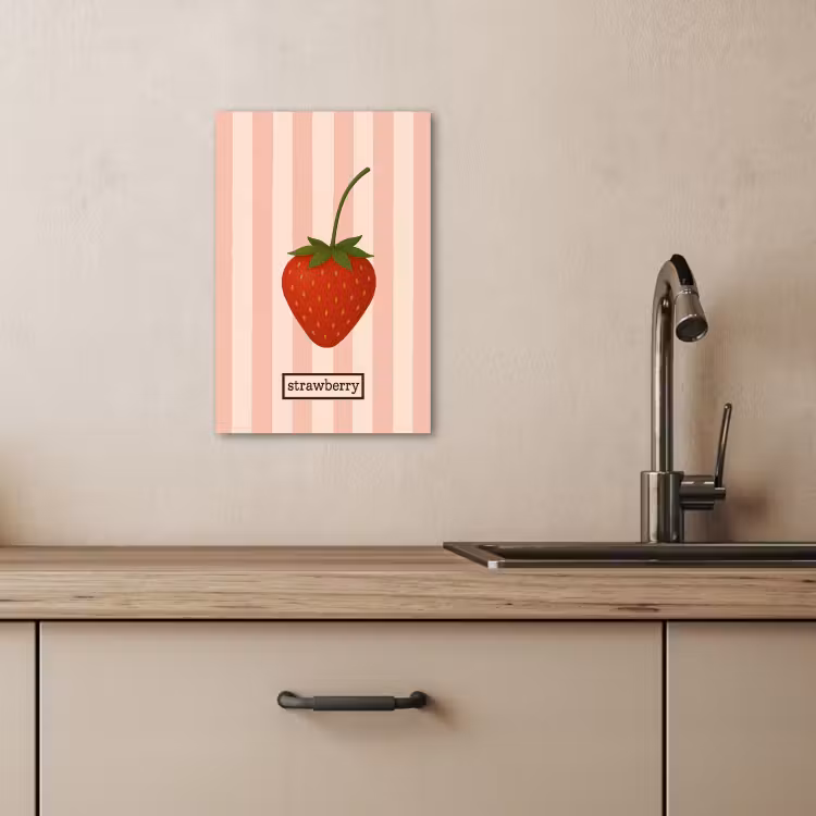 Canvas schilderij - Aardbei - Strepen - Minimalistisch - Rood — 4