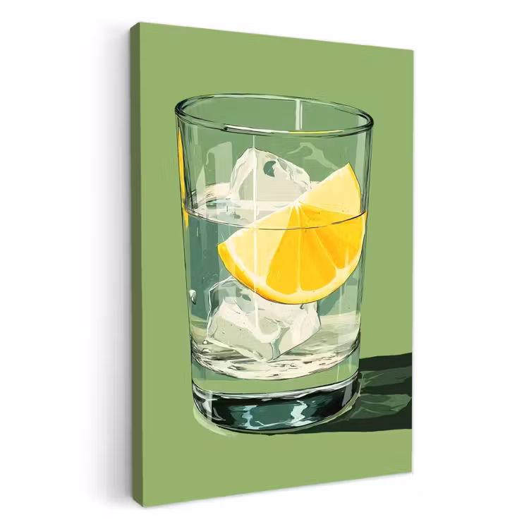Canvas schilderij - Glas - Citroen - Ijsblokjes - Groen — 2