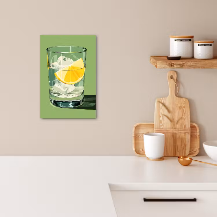 Canvas schilderij - Glas - Citroen - Ijsblokjes - Groen — 3