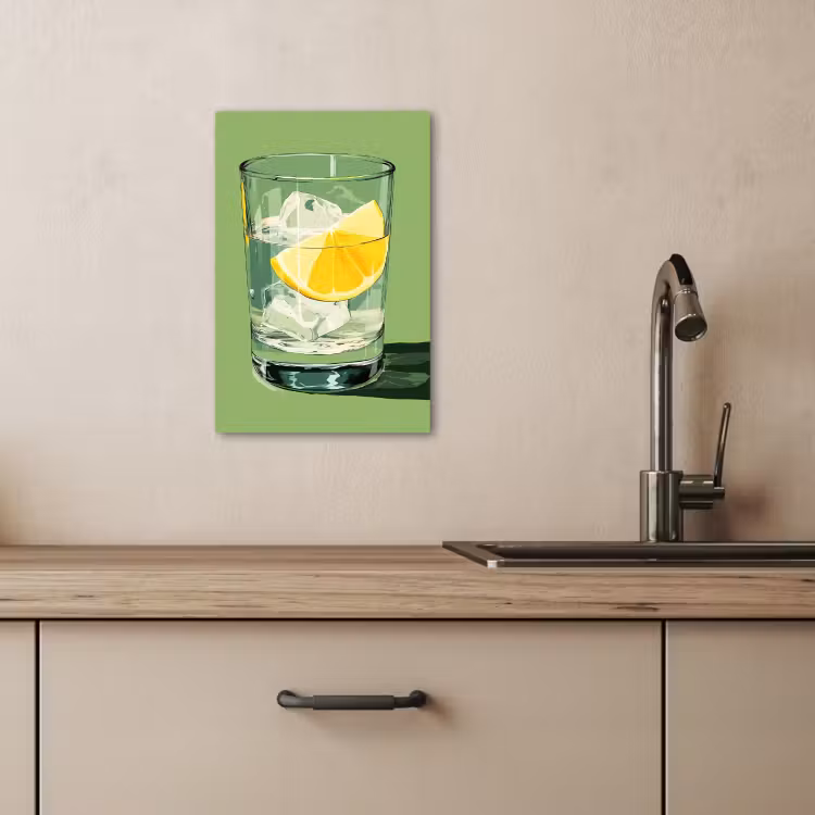 Canvas schilderij - Glas - Citroen - Ijsblokjes - Groen — 4