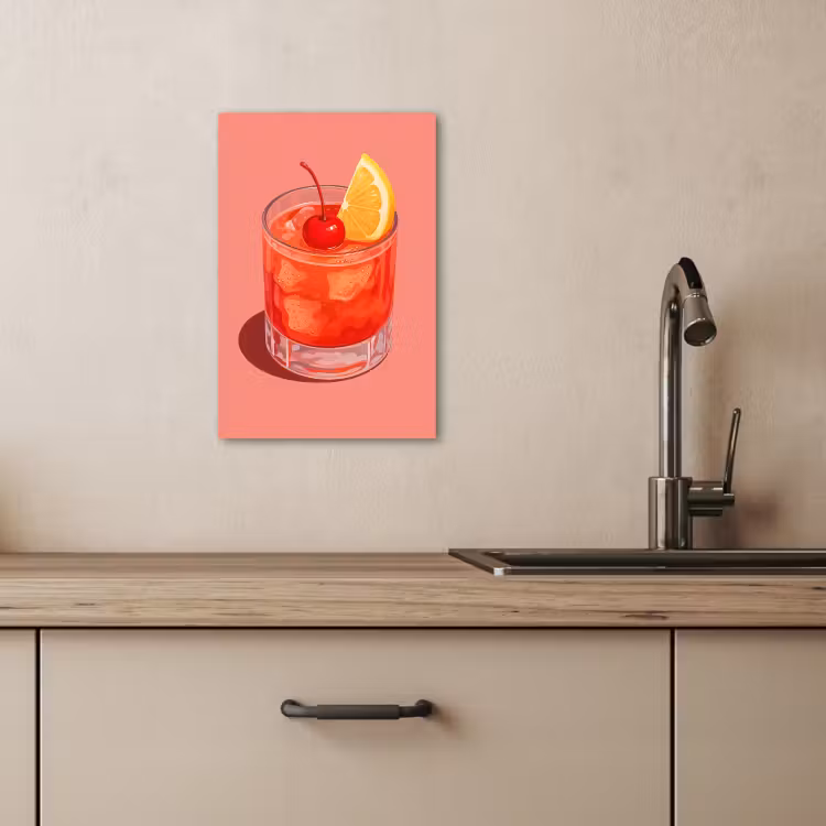 Canvas schilderij - Glas - Ijsblokjes - Citroen - Kers — 1