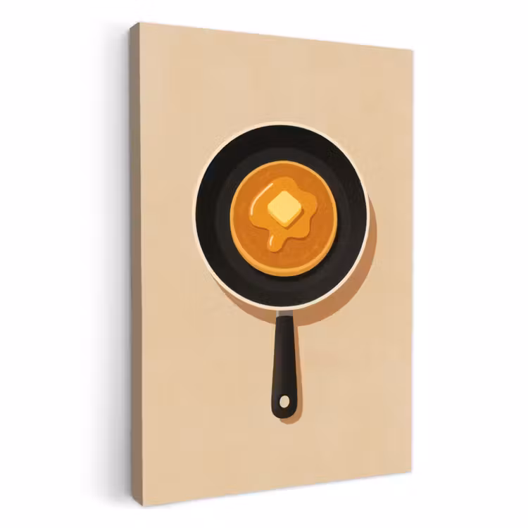 Canvas schilderij - Pannenkoek - Koekenpan - Boter - Minimalistisch — 1