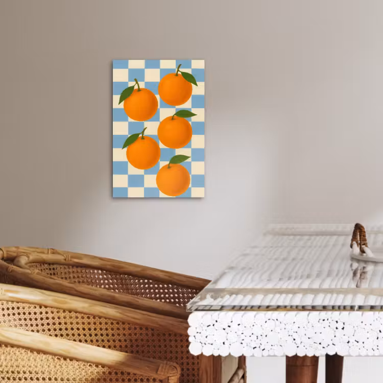 Canvas schilderij - Sinaasappels - Blaadjes - Geblokt - Blauw — 2