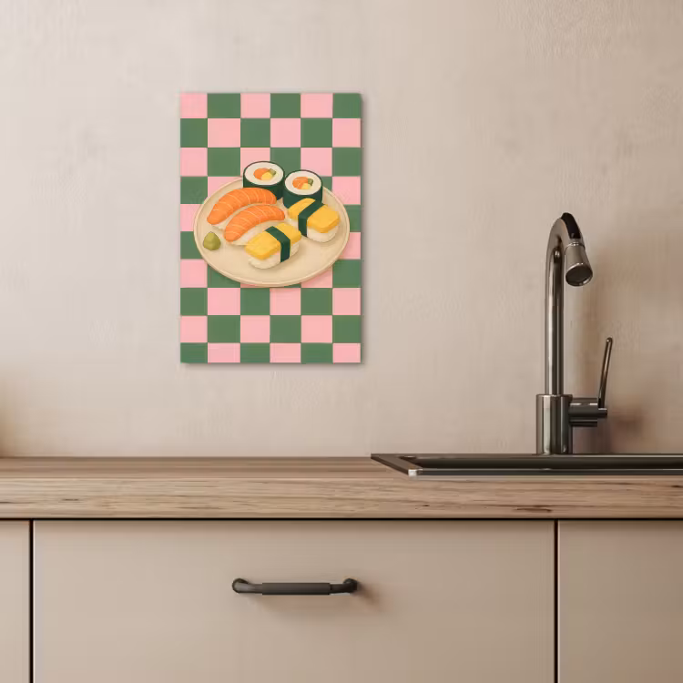 Canvas schilderij - Sushi - Bord - Geblokt - Groen — 3