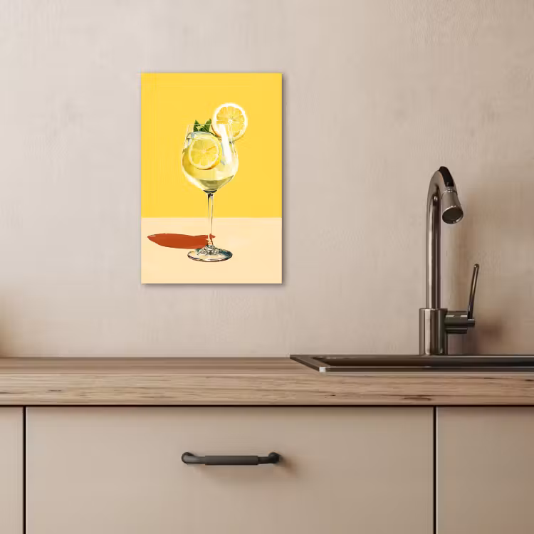 Canvas schilderij - Wijnglas - Citroen - Geel - Minimalistisch — 3