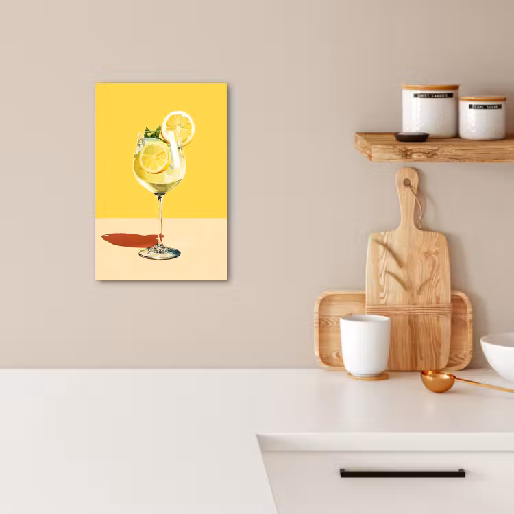 Canvas schilderij - Wijnglas - Citroen - Geel - Minimalistisch — 5