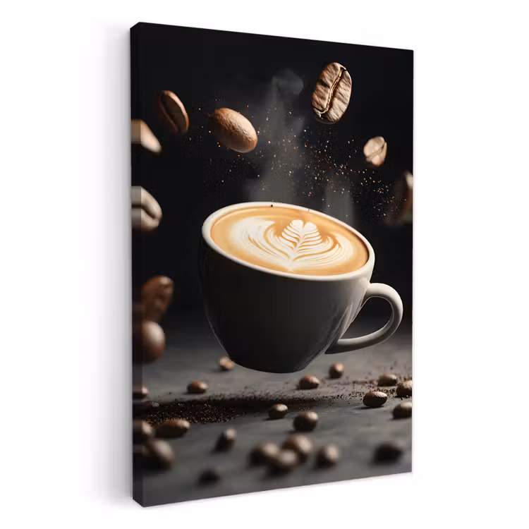 Canvas schilderij - Cappuccino - Kop - Bonen - Bruin — 1